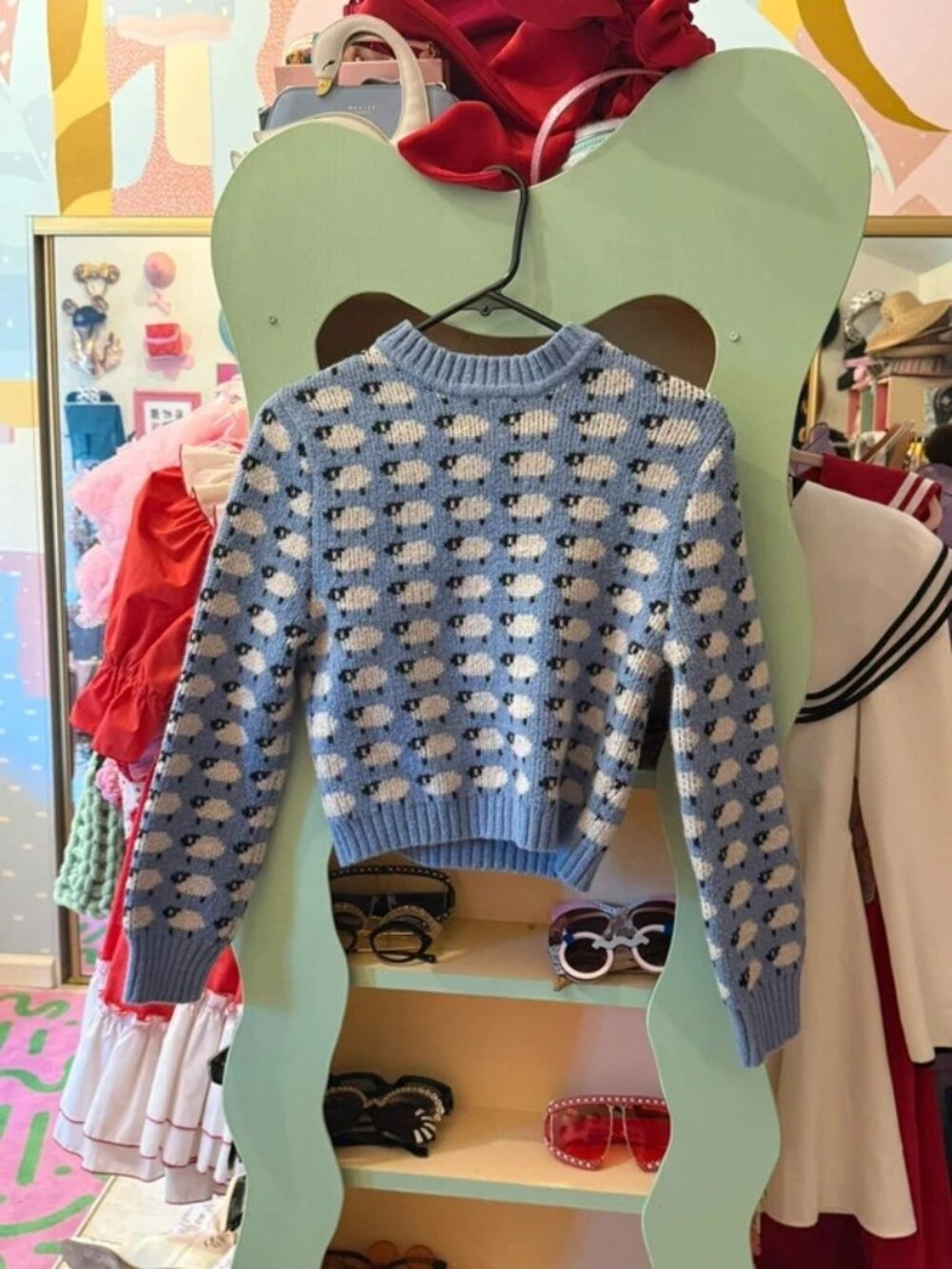 Sheep print blue sweater size small like Zara
